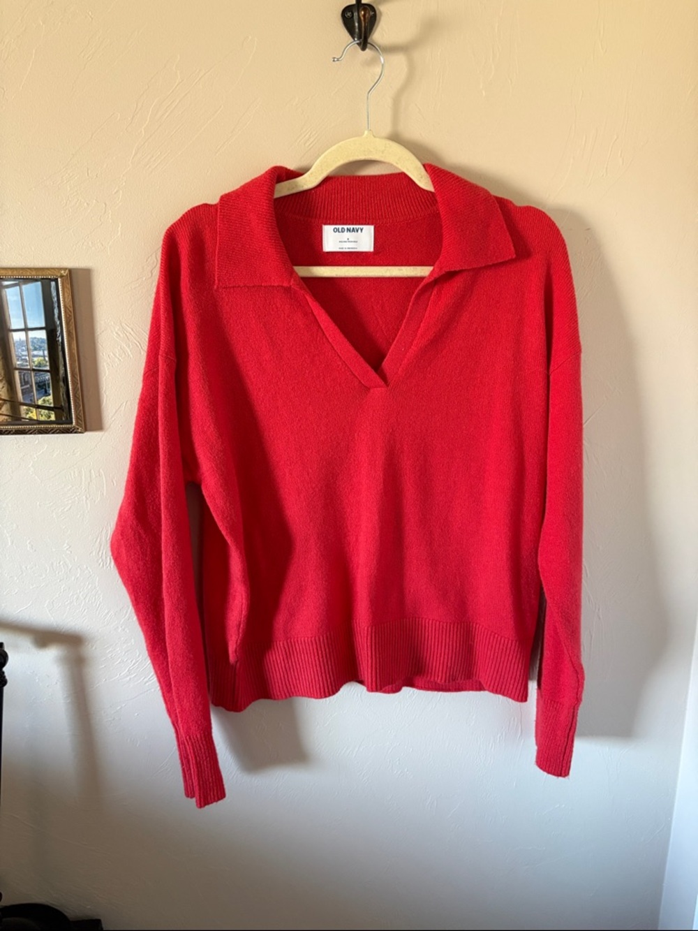 Old Navy Women's Red Collared V-Neck Sweater